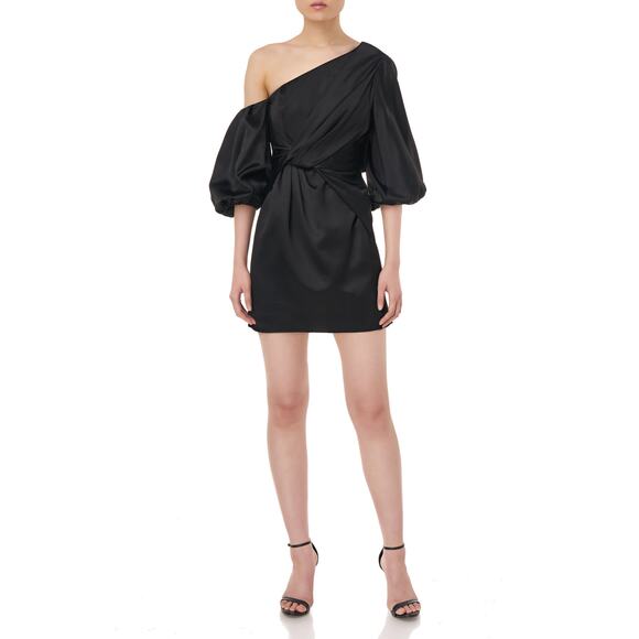 AMUR Dresses & Skirts - Amur Alessandra One-Shoulder Satin Minidress Women's 12 Black Twisted Front NWOT